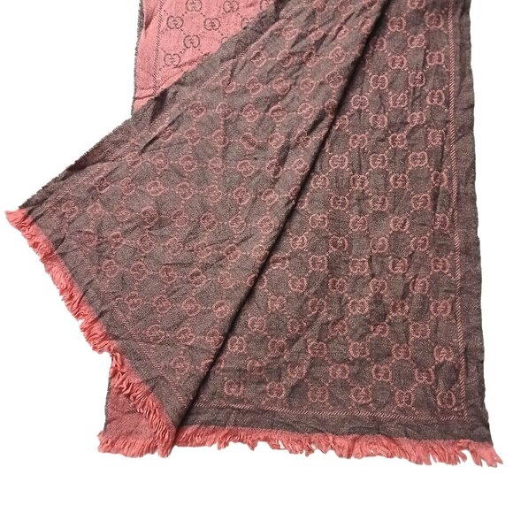 Gucci Pink & Grey Reversible GG Logo Print Shawl Wrap Vintage Pre-Owned - Picture 2 of 9